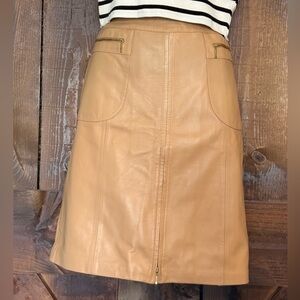Vakko Camel Leather Pencil Skirt